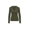 Conquista Women's Neutrals Khaki Long Sleeve Faux Wrap Top In Stretch Jersey Sustainable Fabric In Yellow