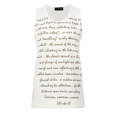 Conquista Women's Neutrals Literary Script Sleeveless Tank Top In White