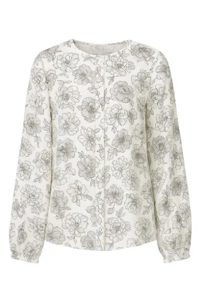 Conquista Women's Neutrals Long Sleeve Floral Top With Round Neckline & Button Fastening At The Nape By Conqui