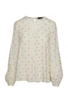 Conquista Women's Neutrals Long Sleeve Print Top With Pintuck Detail In Beige