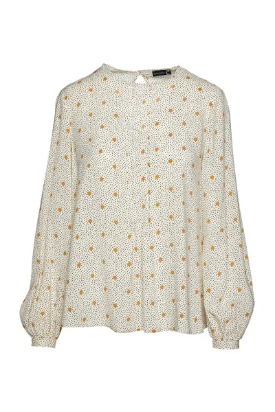 Conquista Women's Neutrals Long Sleeve Print Top With Pintuck Detail In Beige