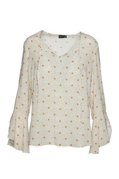 Conquista Women's Neutrals Loose Fitting Print Top With Ties In Black