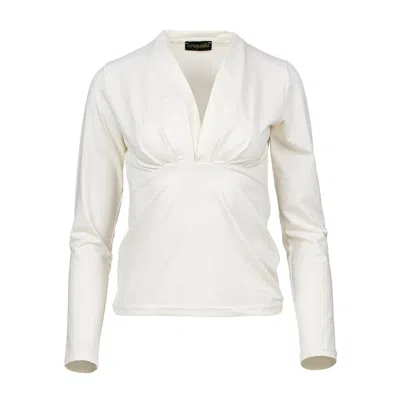 Conquista Women's Neutrals Off-white Jersey Top With V-neck Detail – Viscose Blend, Long Sleeve