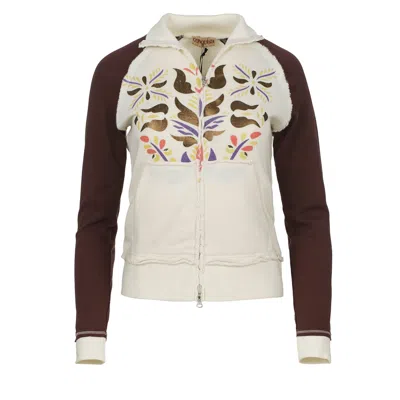 Conquista Women's Neutrals Print Detail Zip Cardigan With Pouch In Gray