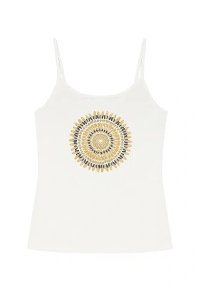 Conquista Women's Neutrals Printed Spaghetti Top In Ecru In Sand
