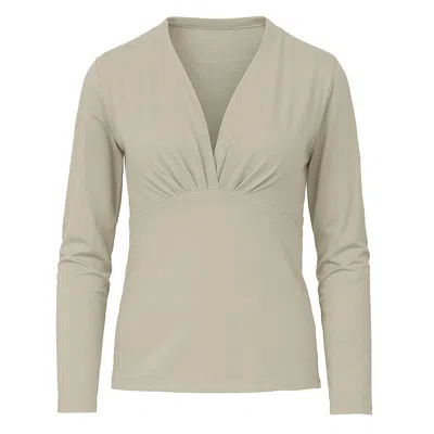 Conquista Women's Neutrals Sand Long Sleeve Faux Wrap Top In Stretch Jersey Sustainable Fabric