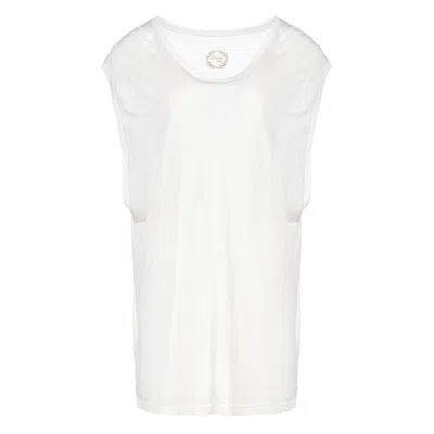Conquista Women's Neutrals Semi Sheer Organic Linen Blend Sleeveless Top In White