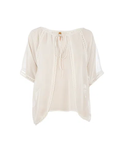 Conquista Women's Neutrals Sheer Boho Top Sand In Pattern