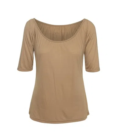 Conquista Women's Neutrals Short Sleeve Light Brown Top
