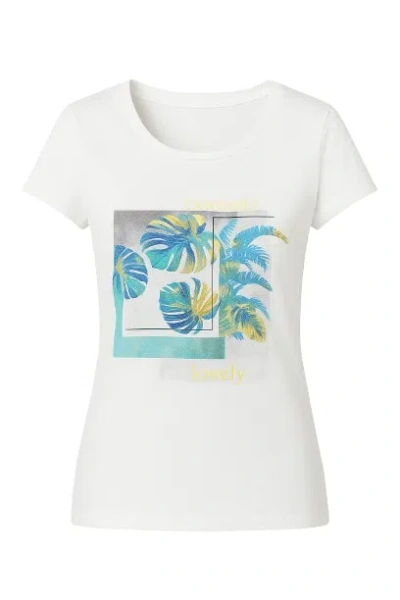 Conquista Women's Neutrals Short Sleeve White Top With Multicoloured Print