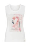 Conquista Women's Neutrals Sleeveless White Top With Multicoloured Print Detail In White