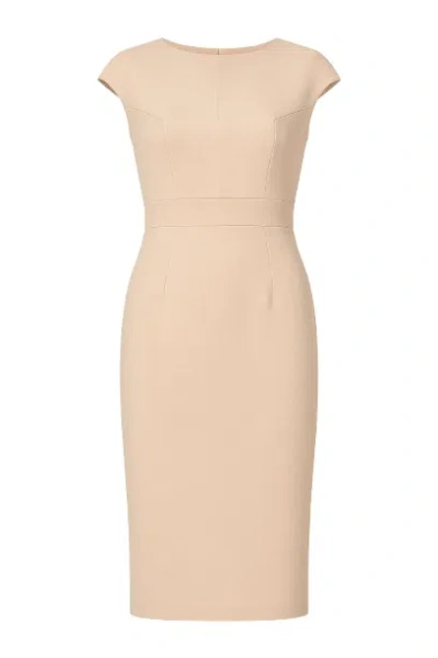 Conquista Women's Neutrals Solid Colour Dress With Cap Sleeves Creme Color.