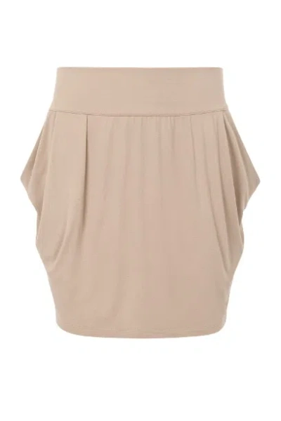 Conquista Women's Neutrals Stretch Jersey Tulip Mini Skirt With Side Pockets & Wide Waistband In Brown