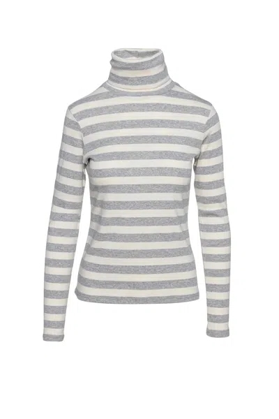 Conquista Women's Neutrals Striped Ecru & Grey Polo Neck Top In Beige/gray