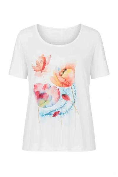 Conquista Women's Neutrals White Jersey Top With Multicoloured Print