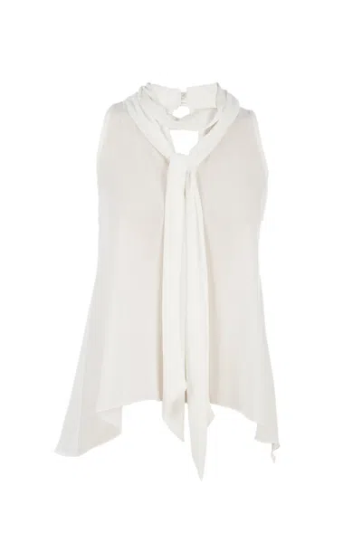 Conquista Women's Neutrals / White Vioale Sleeveless Scarf-neck Blouse In Flowing Polyester – Ivory White