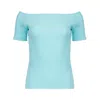 Conquista Women's Off-shoulder Ribbed Top In Aqua Blue - One Size In Blue
