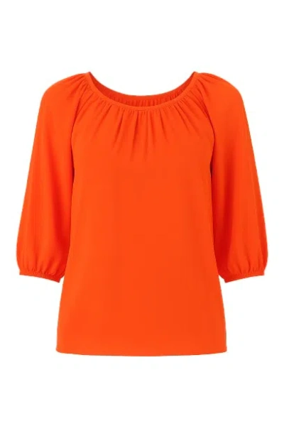 Conquista Women's Orange  Ruffle Neck Top