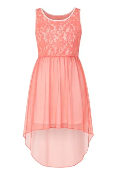 Conquista Women's Orange Lace Detail Layered High Low Dress