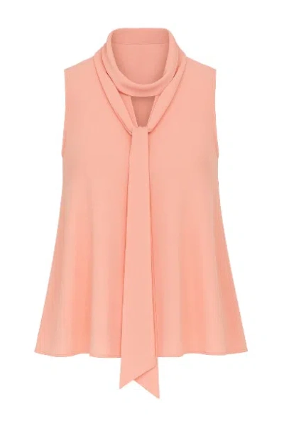 Conquista Women's Orange Peach Sleeveless Top With Tie Neck