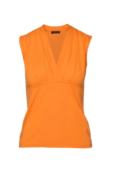 Conquista Women's Orange Sleeveless V-neck Fitted Top – Soft Viscose-blend Fabric