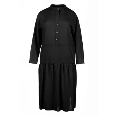 Conquista Women's Oversized Black Dress With Buttons