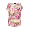 Conquista Women's Oversized Cotton Ripstop Egg-shaped Blouse With Ethnic Print In White
