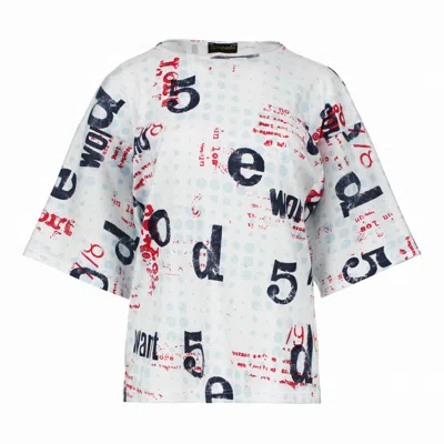 Conquista Women's Oversized Cotton Ripstop Printed T-shirt With Elbow-length Sleeves