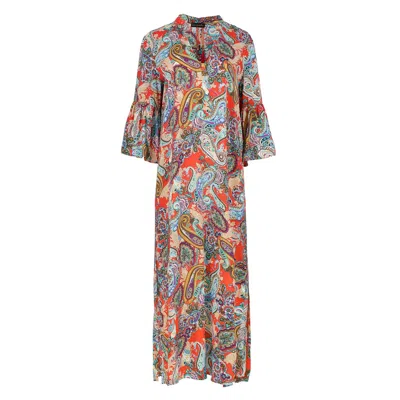Conquista Women's Paisley Kaftan Style Dress In Orange