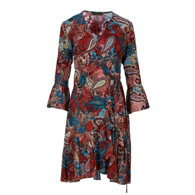 Conquista Women's Paisley Print Viscose Wrap Dress With Bell Sleeves In Brown