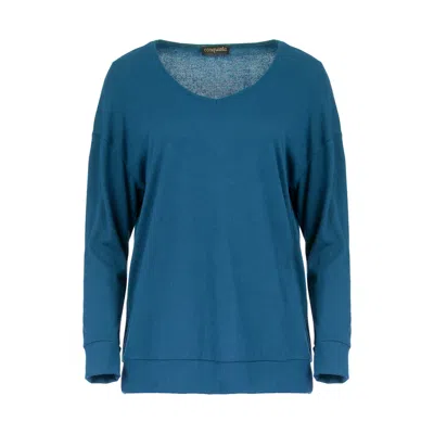 Conquista Women's Petrol Blue V Neck Knit Top