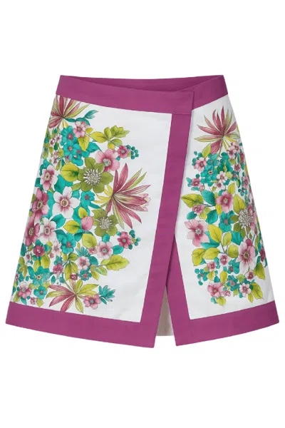 Conquista Women's Pink Floral Panel A-line Skirt — Fresh, Artistic & Perfect For Summer Elegance
