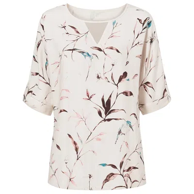 Conquista Women's Pink Print Satin Top With V Detail
