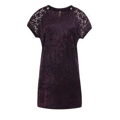 Conquista Women's Pink / Purple A Line Punto Di Roma Burgundy Dress With Lace Detail In Pink/purple