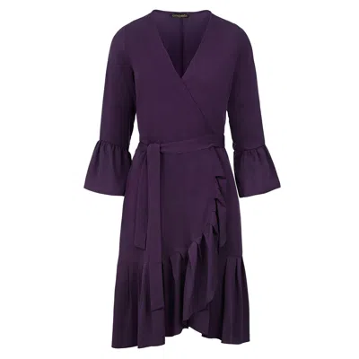 Conquista Women's Pink / Purple Aubergine Blue Wrap Dress Viscose With Bell Sleeves. In Pink/purple