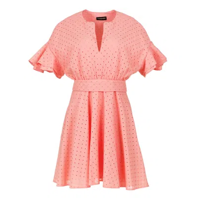 Conquista Women's Pink / Purple Coral Embroidered Dress With Ruffle Sleeves In Pink/purple
