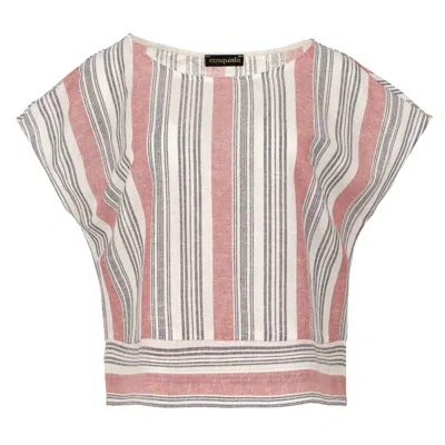 Conquista Women's Pink / Purple Coral Striped Linen Style Top In Pink/purple
