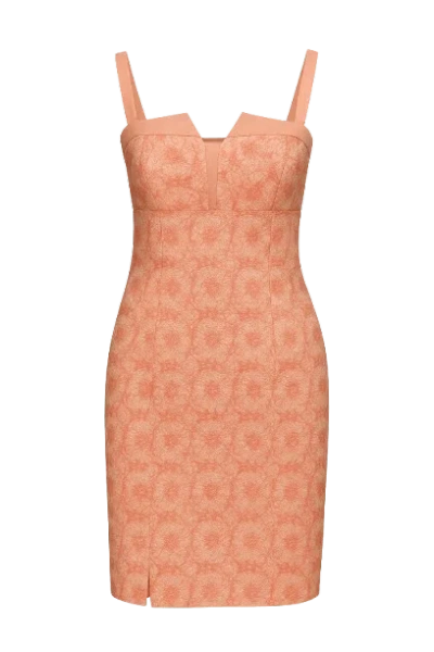 Conquista Women's Pink / Purple Elegant Coral Jacquard Dress With Structured Notch Neckline In Multi