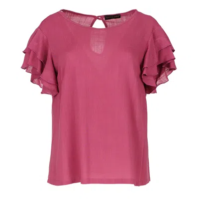 Conquista Women's Pink / Purple Frill Detail Burgundy Top In Pink/purple