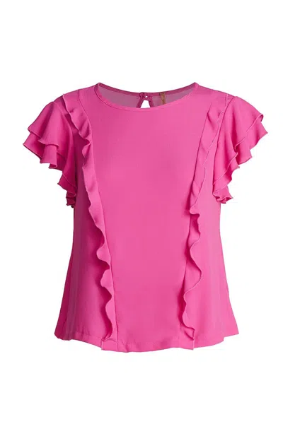 Conquista Women's Pink / Purple Frill Detail Short Sleeve Top In Pink/purple
