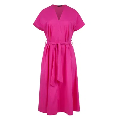 Conquista Women's Pink / Purple Fuchsia A Line Midi Dress With Belt In Pink/purple
