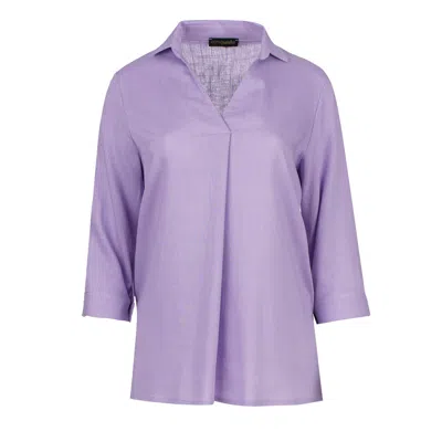Conquista Women's Pink / Purple Lilac Linen V Neck Top In Pink/purple