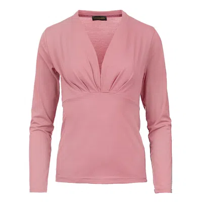 Conquista Women's Pink / Purple Long Sleeve Pink Faux Wrap Top In Stretch Jersey Sustainable Fabric In Pink/purple
