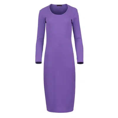 Conquista Women's Pink / Purple Long Sleeve Round Neck Midi Dress In Ribbed Cotton-elastane Purple
