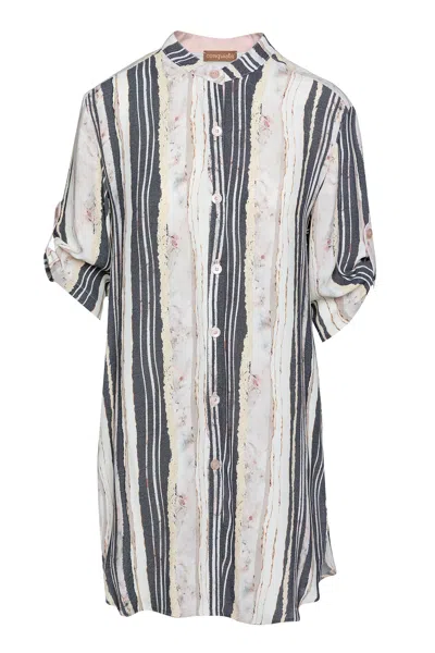 Conquista Women's Pink / Purple Long Summer Shirt In Print Striped Fabric In Gray