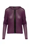Conquista Women's Pink / Purple Mauve Batwing Top With Faux Leather Detail In Pink/purple