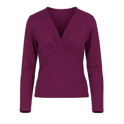 Conquista Women's Pink / Purple Plum V-neck Fitted Jersey Top With Pleated Bust Detail In Multi