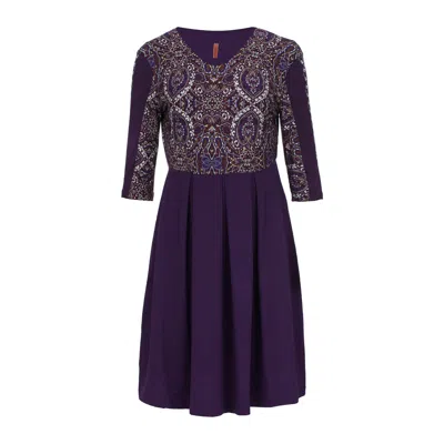 Conquista Women's Pink / Purple Print Detail Dress With Full Pleated Skirt In Pink/purple