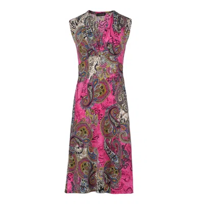 Conquista Women's Pink / Purple Print Fuchsia Jersey Empire Line Dress In Pink/purple