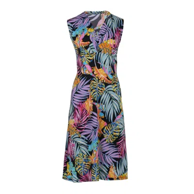 Conquista Women's Pink / Purple Print Jersey Empire Line Dress In Pink/purple